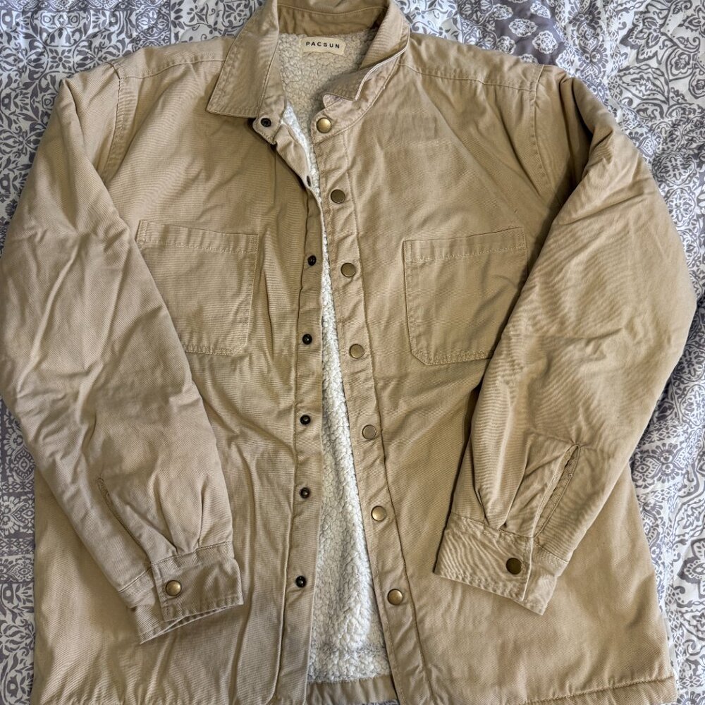 Pacsun Men's Fleece Lined Jacket, Tan , Size Medium